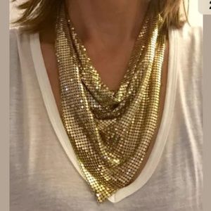 Vintage 70's 80's Gold Tone Bib Mesh Necklace
